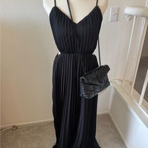 Express Black Pleated Maxi Dress with Spaghetti Straps NWT